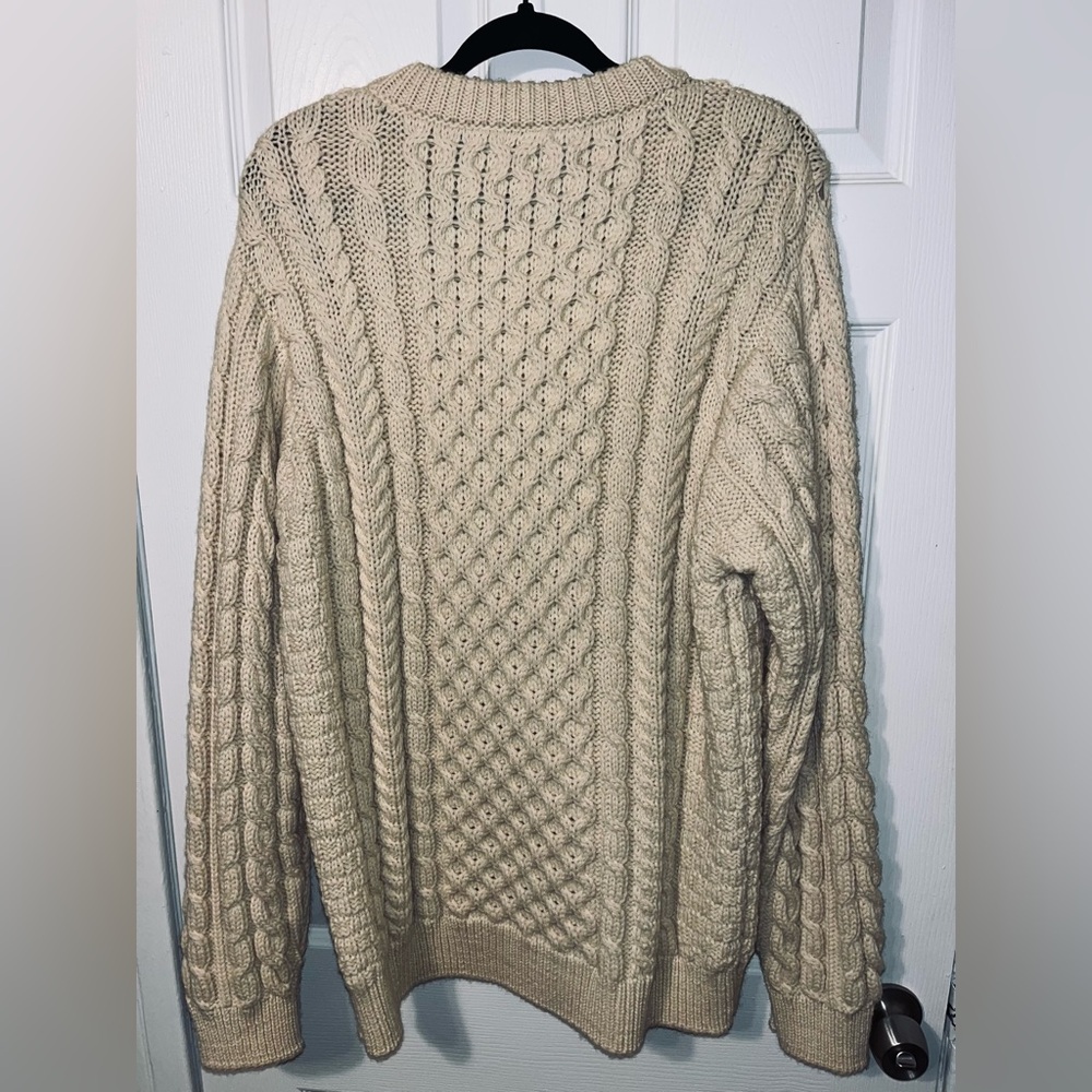 L.L. Bean Men's Tan Cable Knit Crewneck Sweater - Picture 2 of 3